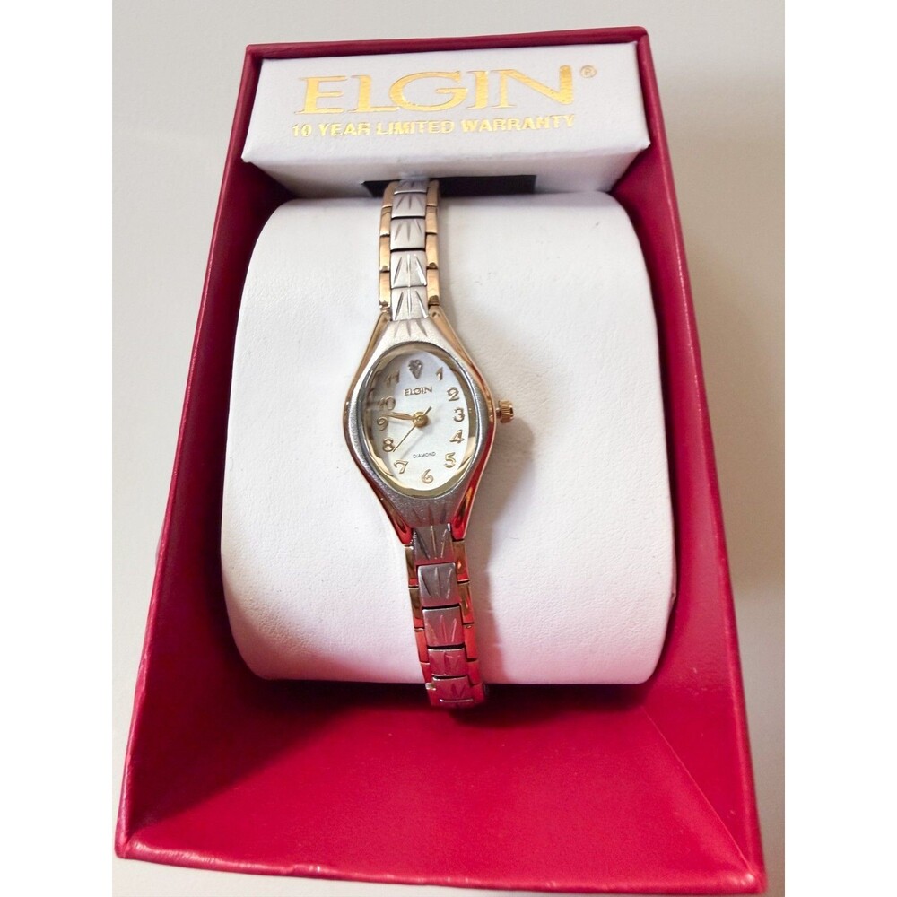 Elgin Women's Analog Wristwatch in Two-Tone with Oval Dial Metal Bracelet NIB